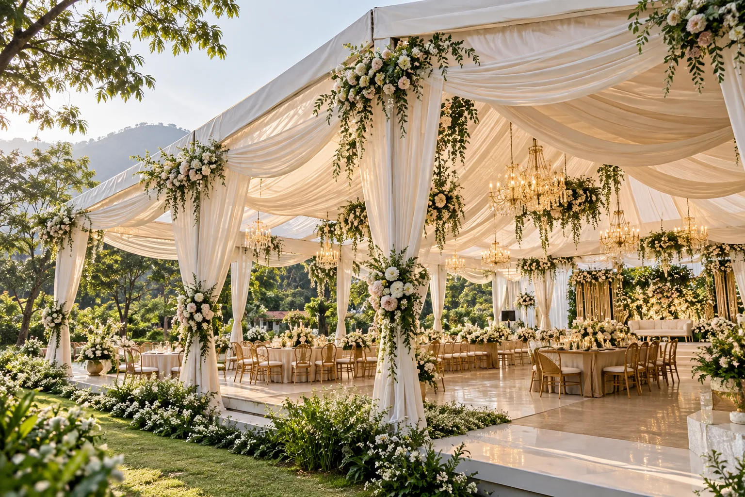 Tenda full dekorasi untuk wedding